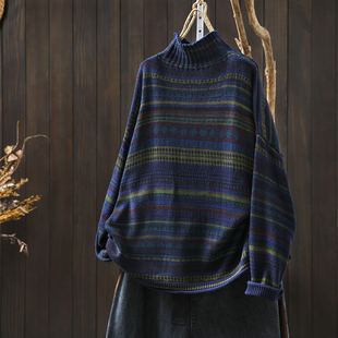 慵懒松弛感毛线衣女款2026新款秋季半高领棉线复古气质宽松针织衫