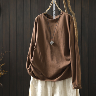 女士t恤开春内搭上衣2026新款圆领复古纯色宽松流行百搭休闲小衫