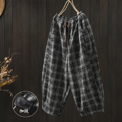 2025超火的加绒裤子女秋冬小个子新款格子超好看时尚休闲八分靴裤