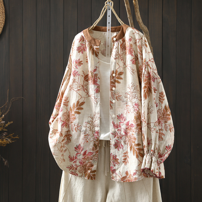 开春小众穿搭衬衣女士新款2026雨露麻文艺印花慵懒风气质时尚衬衫