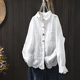 门襟蝴蝶结纯棉提花白衬衫 打底上衣 女宽松显瘦秋文艺休闲百搭长袖