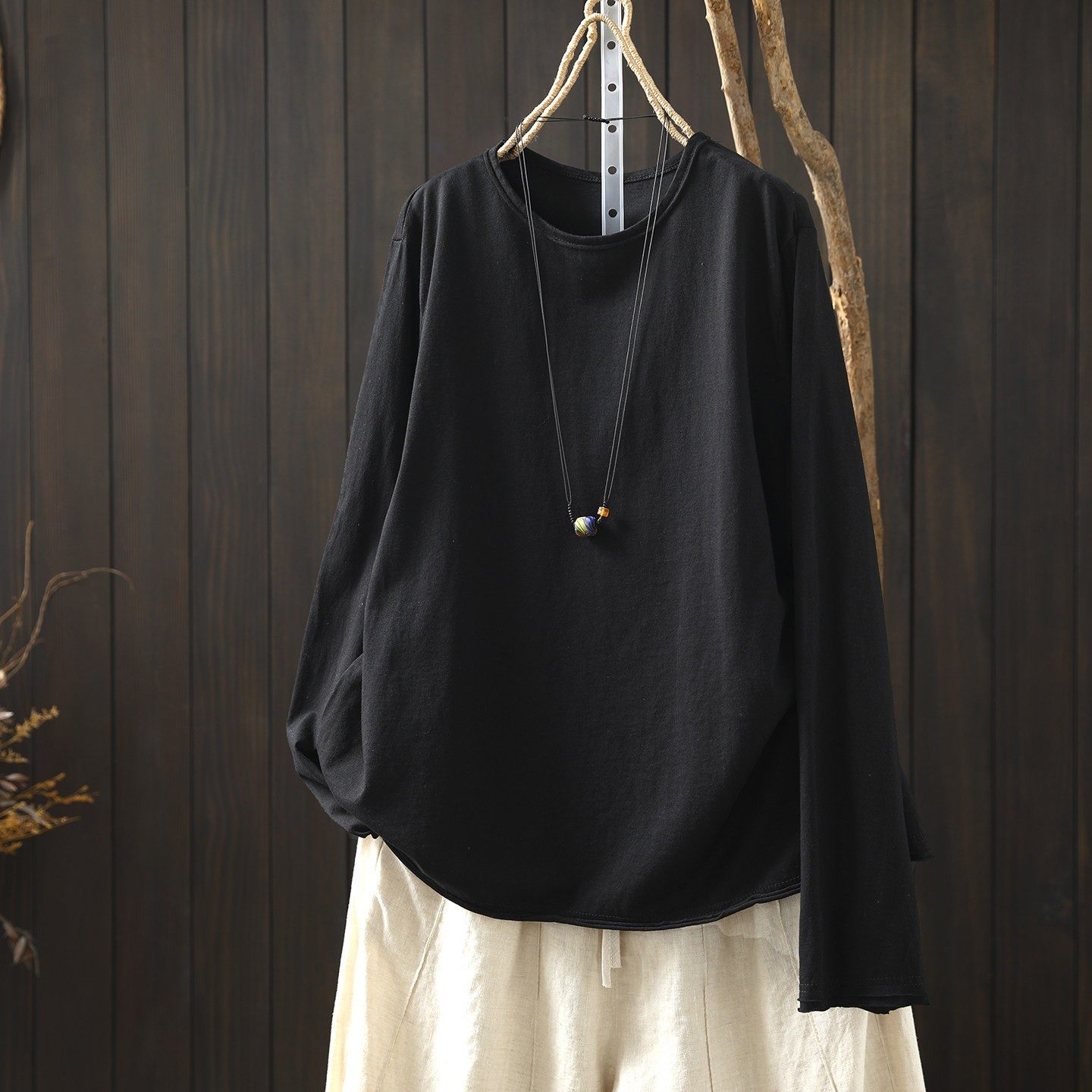 黑色衣服女2026新款爆款春季长袖打底简约百搭宽松显瘦可外穿t恤,女装/女士精品,大码内搭,淘宝优惠券,粉丝福利购,淘宝优惠卷