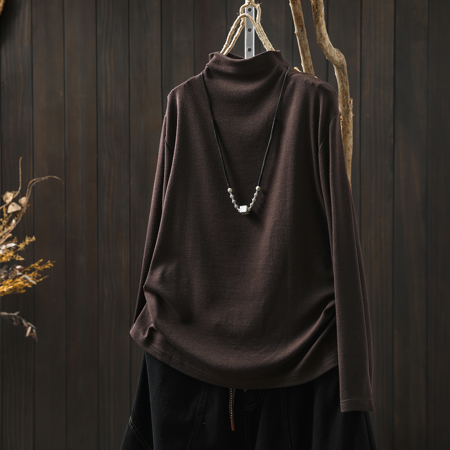 半高领纯色长袖t恤女2025新款早秋季简约高级感休闲内搭气质上衣