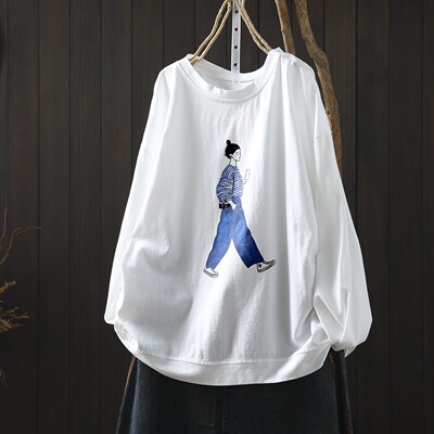 白色上衣女t恤2026新款春季漂亮女孩印花宽松设计感流行百搭小衫