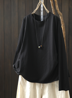 黑色长袖t恤女2026新款春流行百搭单穿宽松超火简约圆领套头小衫