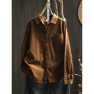 衬衣 秋纯棉灯芯绒复古显瘦纯色简约百搭长袖 上衣女士2026新款 爆款