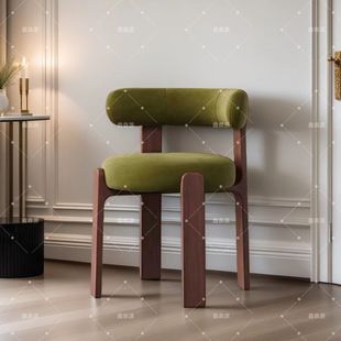 实木南瓜椅中古风餐椅布艺软包靠背椅家用餐厅椅子