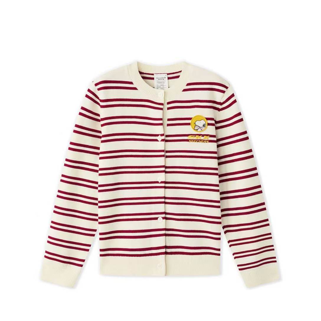 Skechers斯凯奇女孩女童SNOOPY联名舒适透气条纹针织开衫L426G031