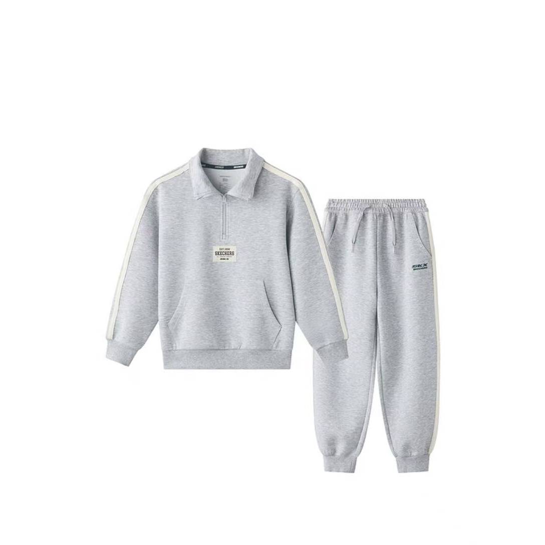 Skechers斯凯奇男孩男童舒适轻盈百搭束脚针织长袖套装L326B010