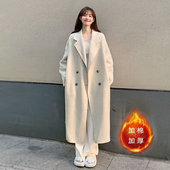 风衣中长款 毛呢外套女秋冬夹棉学生显瘦宽松过膝大衣双排扣慵懒风