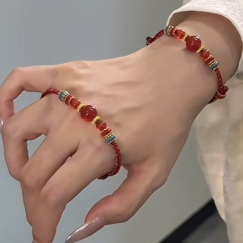 吉祥如意玛瑙手绳男女情侣中国风红色敦煌系手链不掉色显白礼物