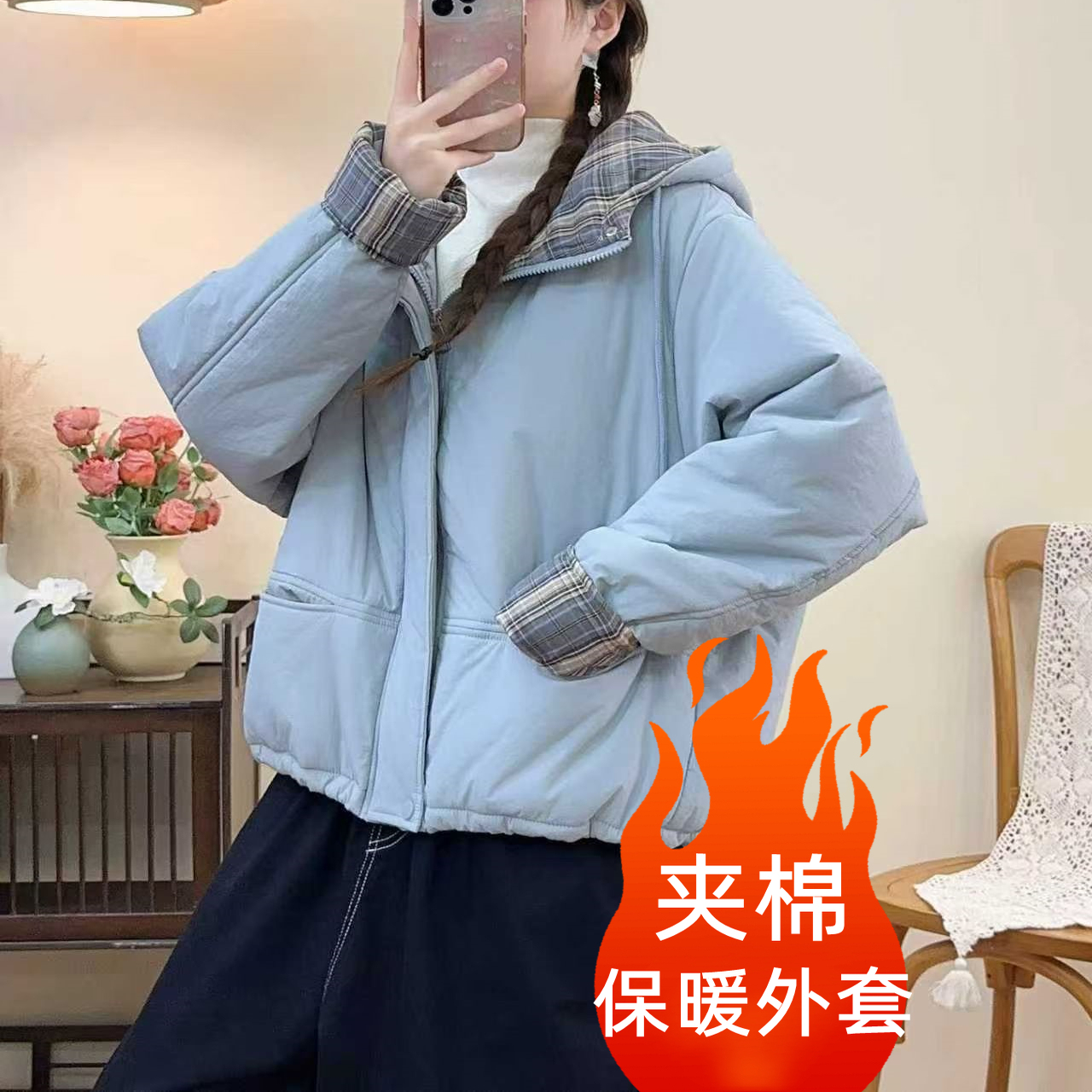 夹棉百搭外套棉衣女款冬棉袄上衣