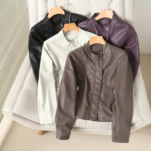小个子机车服休闲黑色pu皮夹克外套 休闲短款 立领皮衣女秋冬季 新款