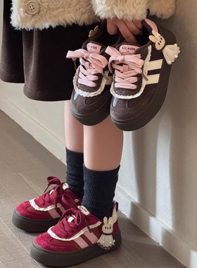 儿童德训鞋2025冬季新款女童加绒保暖低帮板鞋女孩时尚防滑休闲鞋