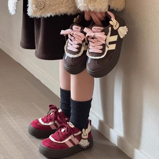 2025冬季 防滑休闲鞋 新款 女孩时尚 女童加绒保暖低帮板鞋 儿童德训鞋