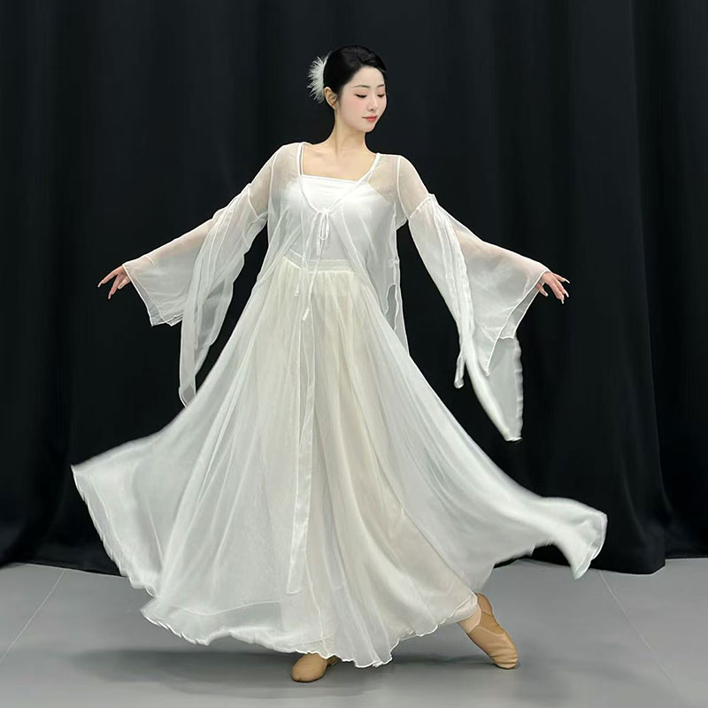 古典舞演出服白色飘逸仙气纱裙女