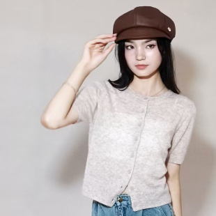 真皮鸭舌帽复古休闲报童画家帽 英伦韩版 秋冬新款 羊皮八角帽女时尚