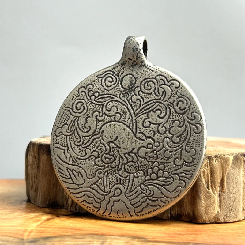 西藏手工纯铜藏式吐宝鼠九宫八卦牌复古利玛铜腰牌车挂件饰品