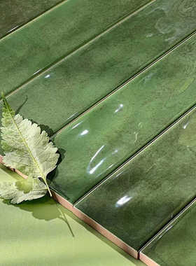 北欧复古墨绿色长条砖60x400mm厨房卫生间阳台背景墙瓷砖釉面砖