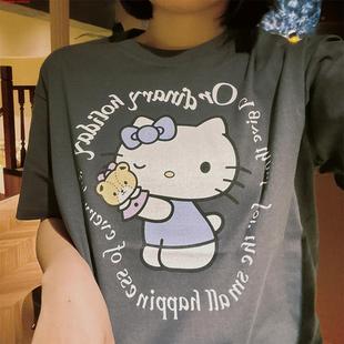 Rouje Dsyle法国潮牌KT猫字母印花T恤女休闲百搭纯棉宽松圆领短袖