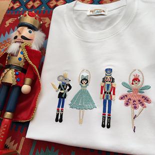 女 芭蕾风甜纯棉短袖 Rouje Dsyle胡桃匣子刺绣卡通T恤复古北欧经典
