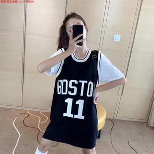 休闲运动风T恤 短袖 Rouje Dsyle潮牌宽松假两件篮球服连衣裙中长款