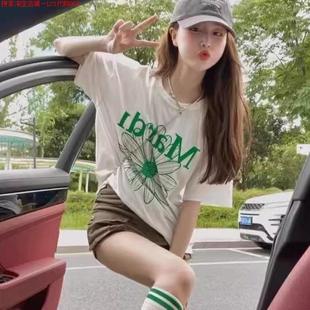 印花短袖 夏季 小雏菊纯棉正肩宽松上衣t恤 Dsyle潮牌明星同款 Rouje
