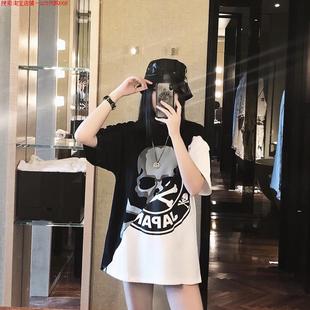 t恤女宽松上衣中长款 骷髅圆领短袖 连衣裙 Dsyle潮牌欧美新款 Rouje
