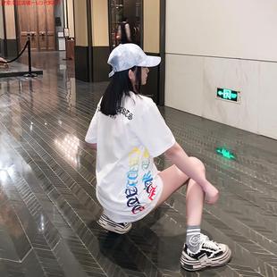 Dsyle潮牌宽松2024新款 学生白色体短袖 情侣装 中长款 t恤 夏装 Rouje