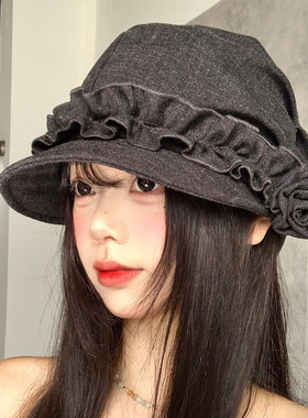 褶皱花边贝雷帽女2026新