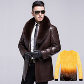 绵羊皮貂内胆中老年冬季 海宁真皮皮衣男爸爸装 中长款 皮草大衣外套