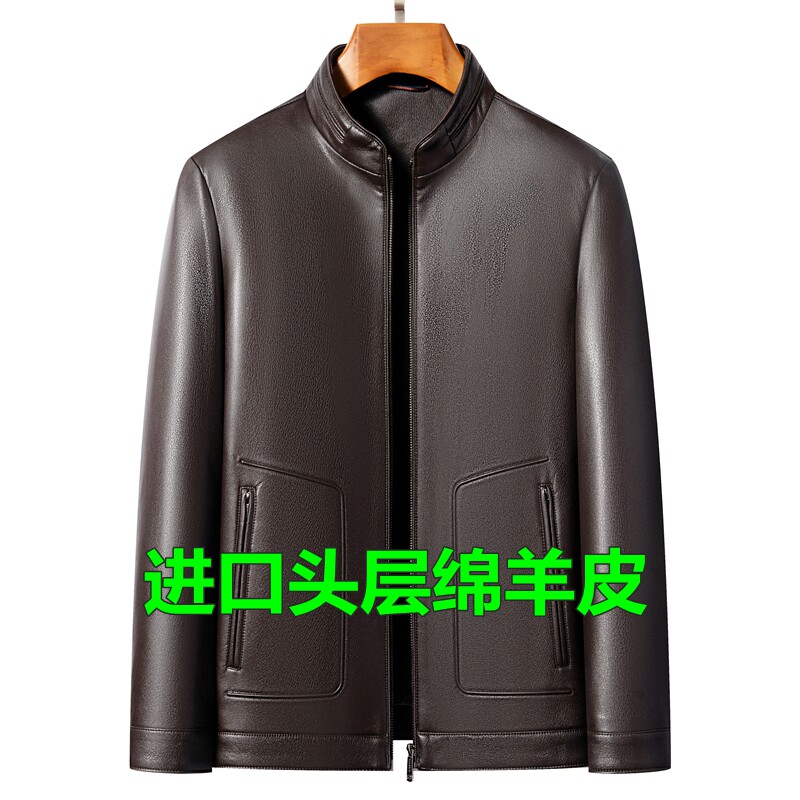 男士春秋外套真皮皮衣短款立领修身韩版帅气海宁绵羊皮夹克薄款潮
