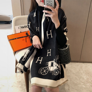 高端仿羊绒围巾女冬天韩版百搭气质双面加厚长款披肩围脖保暖披风