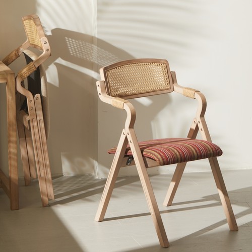 木质藤复古可折叠餐椅