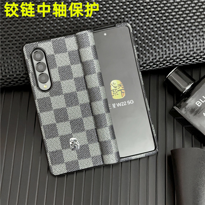 适用三星fold3手机壳折叠屏w22铰链全包保护套zfold4/5保护壳flod5中轴防摔w24心系天下zfold3男皮W23新款4代