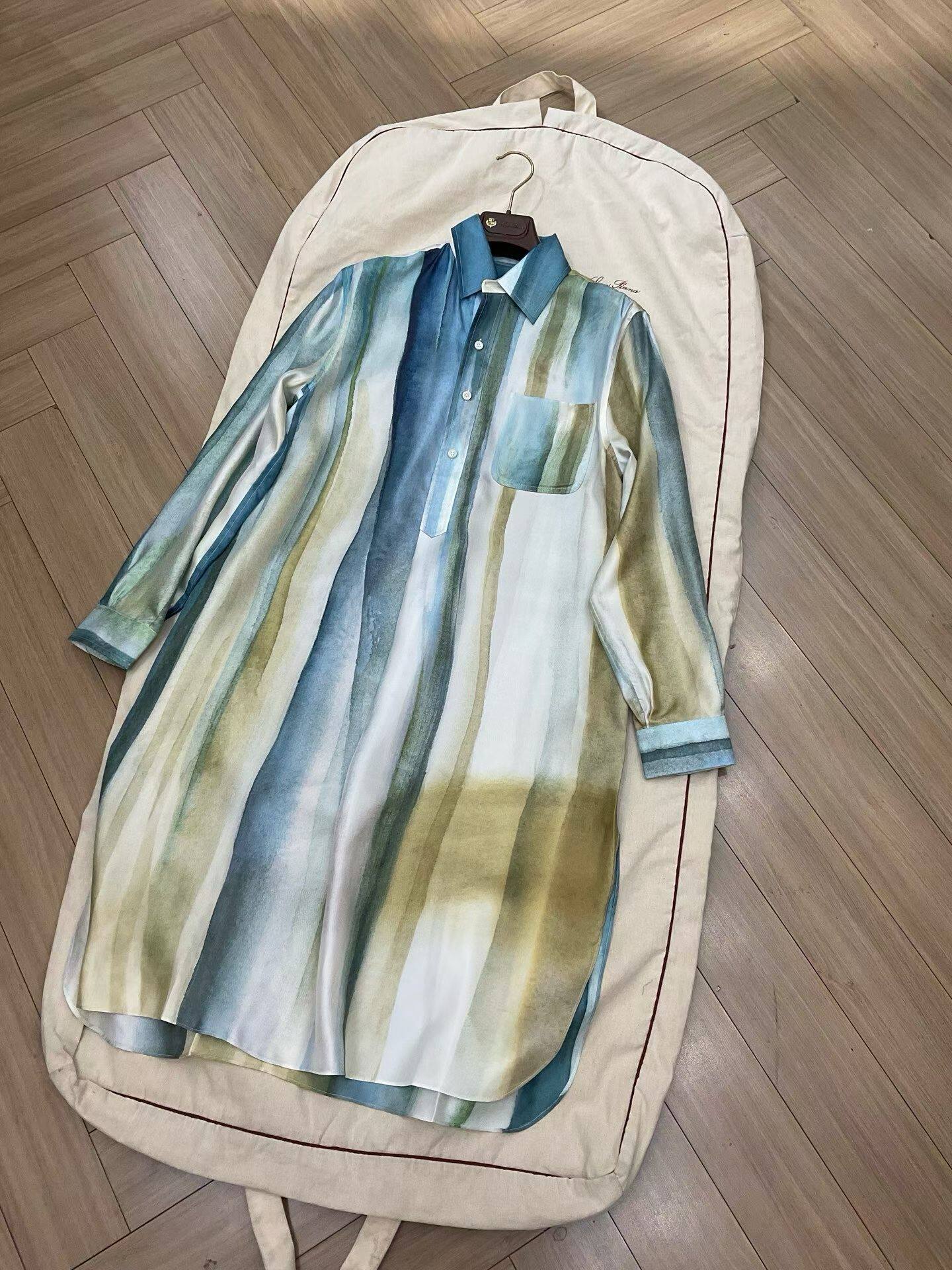 26春夏新款LP同款重工抽象印花丝绸真丝衬衫连衣裙女士