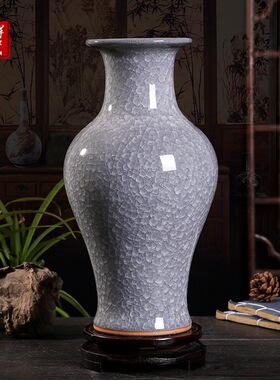 灰色裂釉玉片颜色釉花瓶景德镇手工制作简约中式陶瓷装饰花瓶礼品