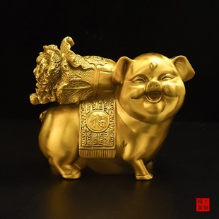 黄铜百财福猪摆件生肖猪旺财家居客厅装 宝金猪店铺工艺品 饰黄铜元