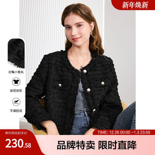 外套女 饰口袋宽松箱型短款 betu百图小香风外套新款 圆领装