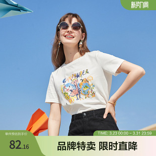新款 百搭宽松圆领夏季 上衣 T恤女潮ins短款 百图涂鸦短袖