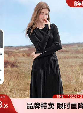 betu百图通勤OL拼色领口连衣裙袖口开叉设计感小众双色可选