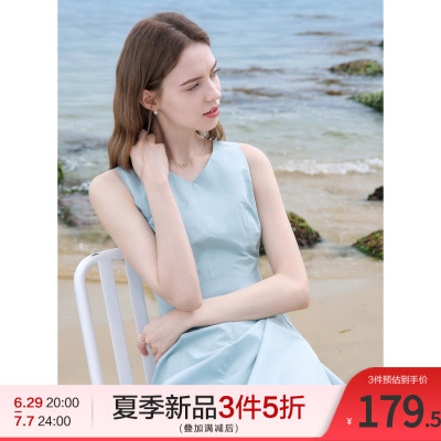 Betu百图欧若风优雅气质连衣裙夏季款无袖背心长裙收腰显瘦