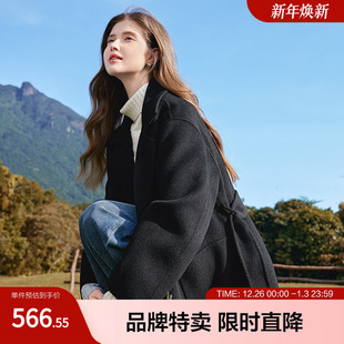 高级感极简风大衣气质优雅纯色中长款 毛呢外套 双面呢女式