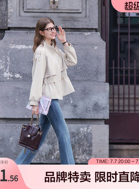 betu百图抽绳收腰立领风衣女生长袖外套春秋款气质通勤显瘦