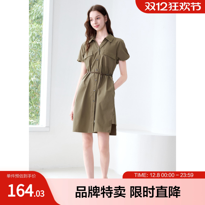 betu百图翻领休闲风连衣裙显瘦泡泡袖女生夏季穿搭气质收腰