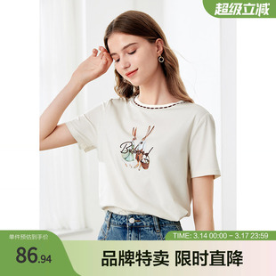 betu百图卡通图案印花T夏款减龄卡通印花圆领短袖女式T恤