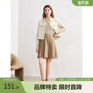 女式 纯色单排扣长袖 短外套 开衫 betu百图纯色短外套款