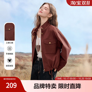 百图【甜酷风工装外套】立领短款拉链夹克多口袋女生春百搭上衣