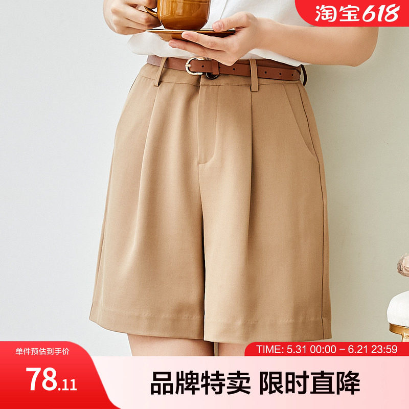 百图复古港风阔腿短裤女潮高腰休闲热裤夏季新款五分裤