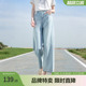 遮胯显瘦长裤 女夏季 浅牛仔蓝 复古高腰阔腿牛仔裤 betu百图美式